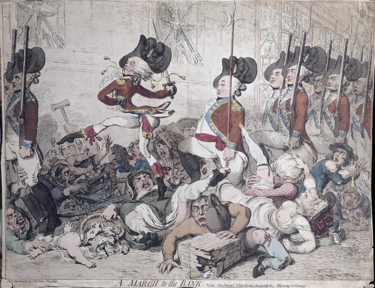 Una Marcha al Banco, publicada por S.W. Fores en 1787 de James Gillray