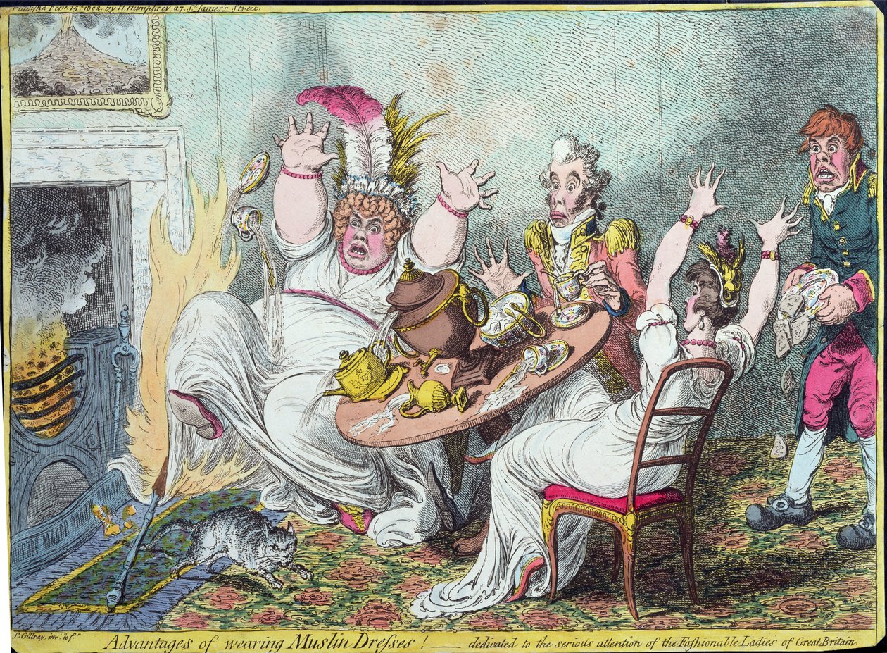 ¡Ventajas de usar vestidos de muselina! dedicado a la seria atención de las damas de moda de Gran Bretaña, publicado por Hannah Humphrey, 1802 de James Gillray