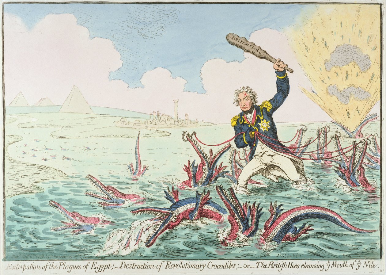 Extirpación de las plagas de Egipto: Destrucción de cocodrilos revolucionarios, 1798 de James Gillray