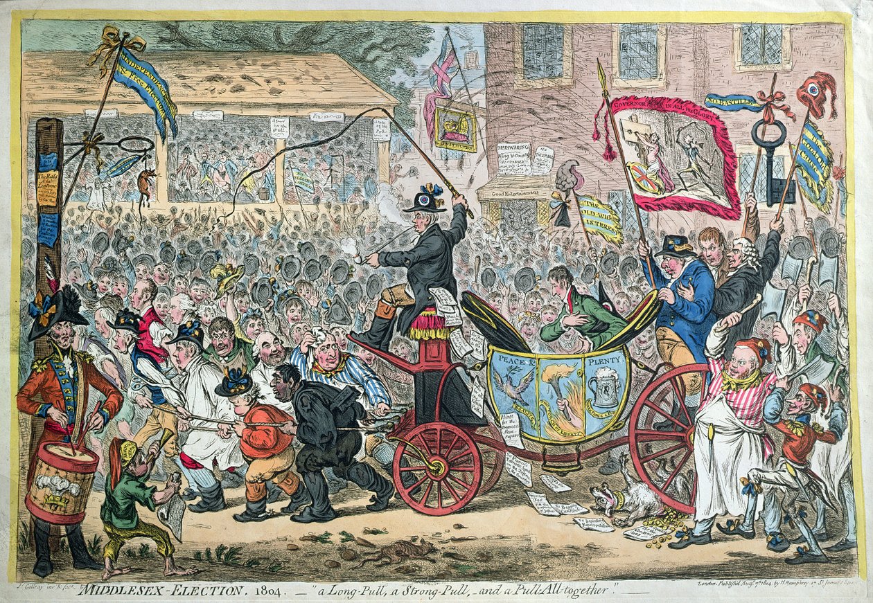 Elección de Middlesex, 1804, o Un Tirón Largo, un Tirón Fuerte, y un Tirón Todos Juntos, publicado por Hannah Humphrey en 1804 de James Gillray