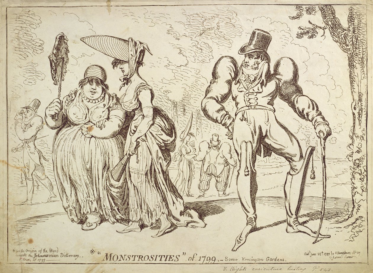 Monstruosidades de 1799, o escena en los jardines de Kensington, publicado por Hannah Humphrey en 1799 de James Gillray