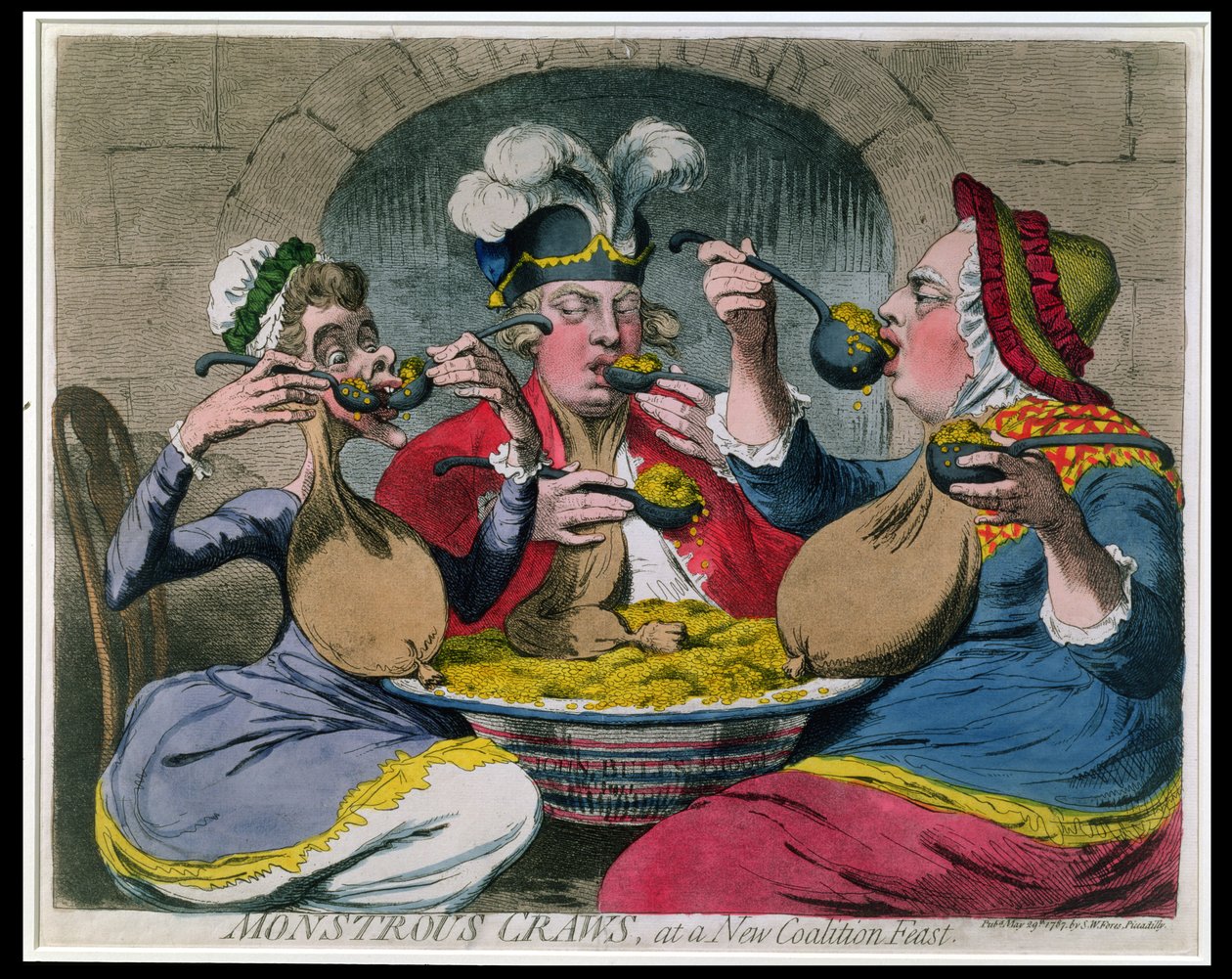 Monstruosos Craws en un Nuevo Banquete de Coalición, publicado por S.W. Fores en 1787 de James Gillray