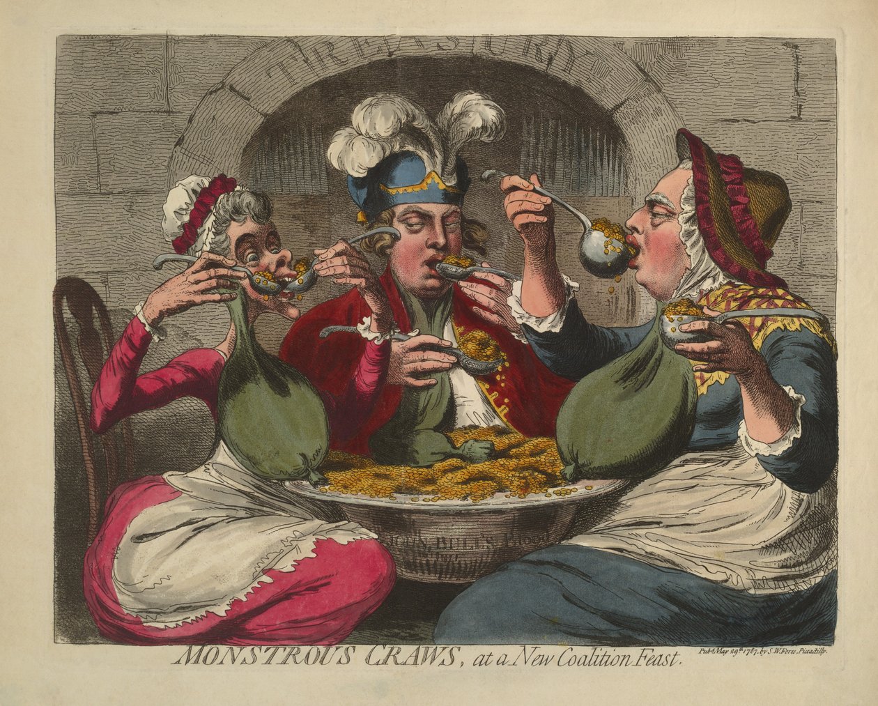 Monstrous Craws, en un banquete de nueva coalición, 1787 de James Gillray