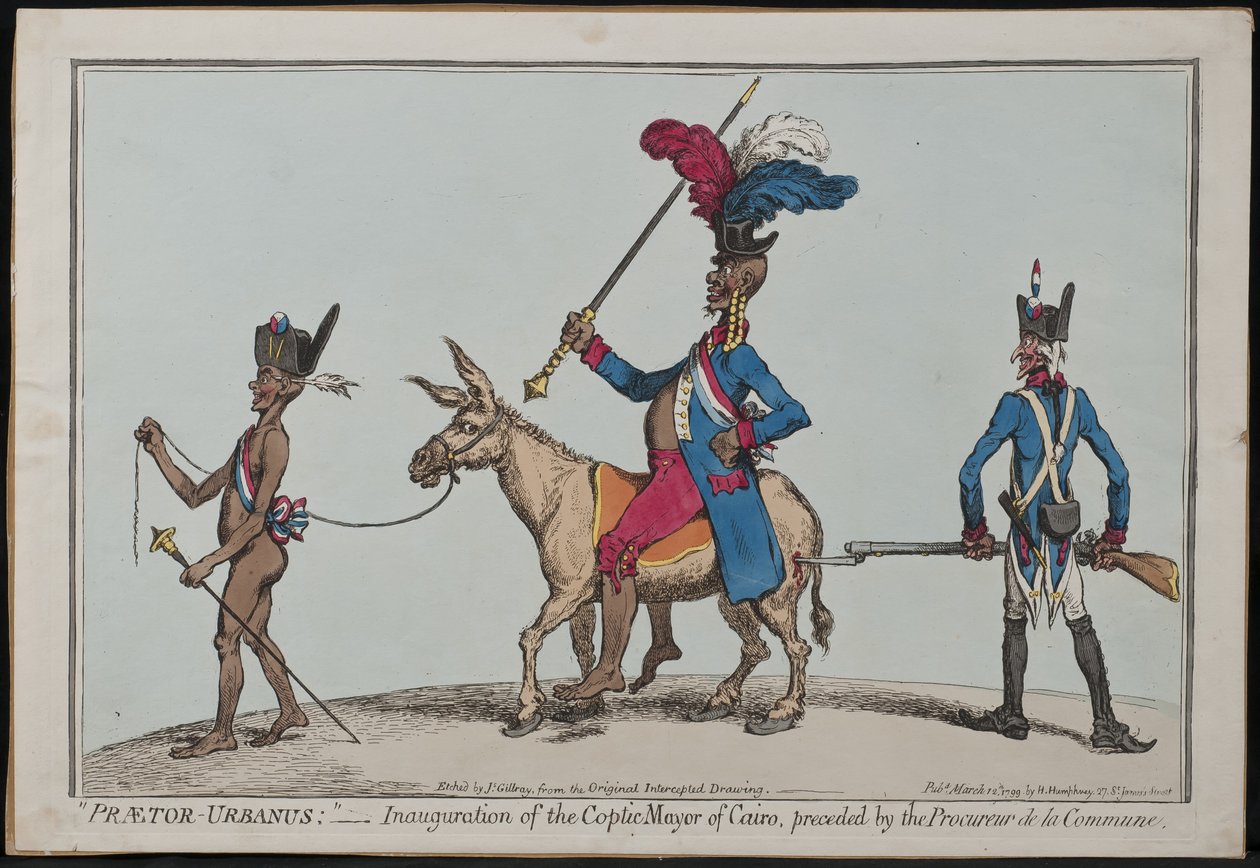 Praetor-Urbanus, Inauguración del alcalde copto de El Cairo, precedido por el procurador de la comuna de James Gillray