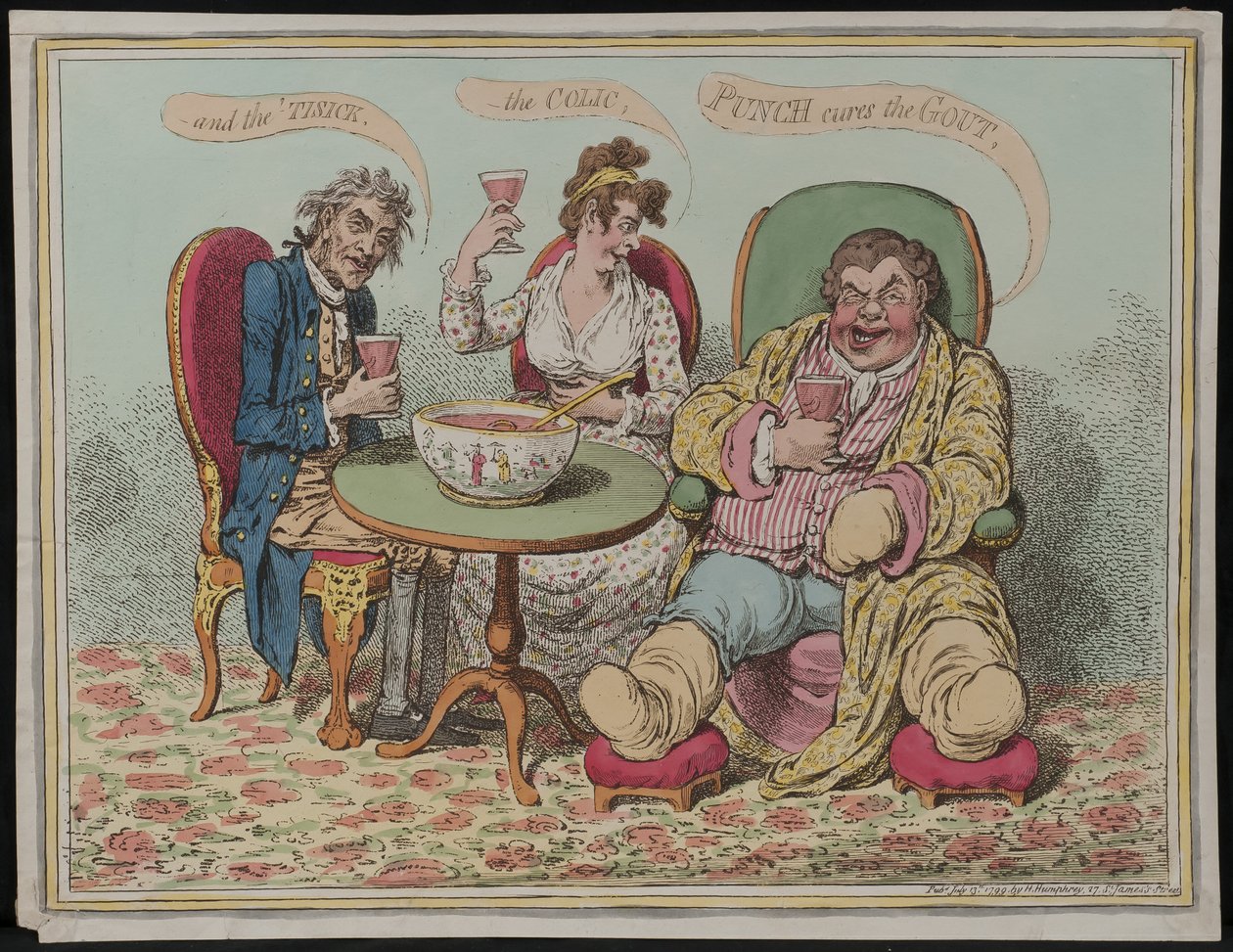 Punch cura la gota, el cólico y el tisick, 1799 de James Gillray
