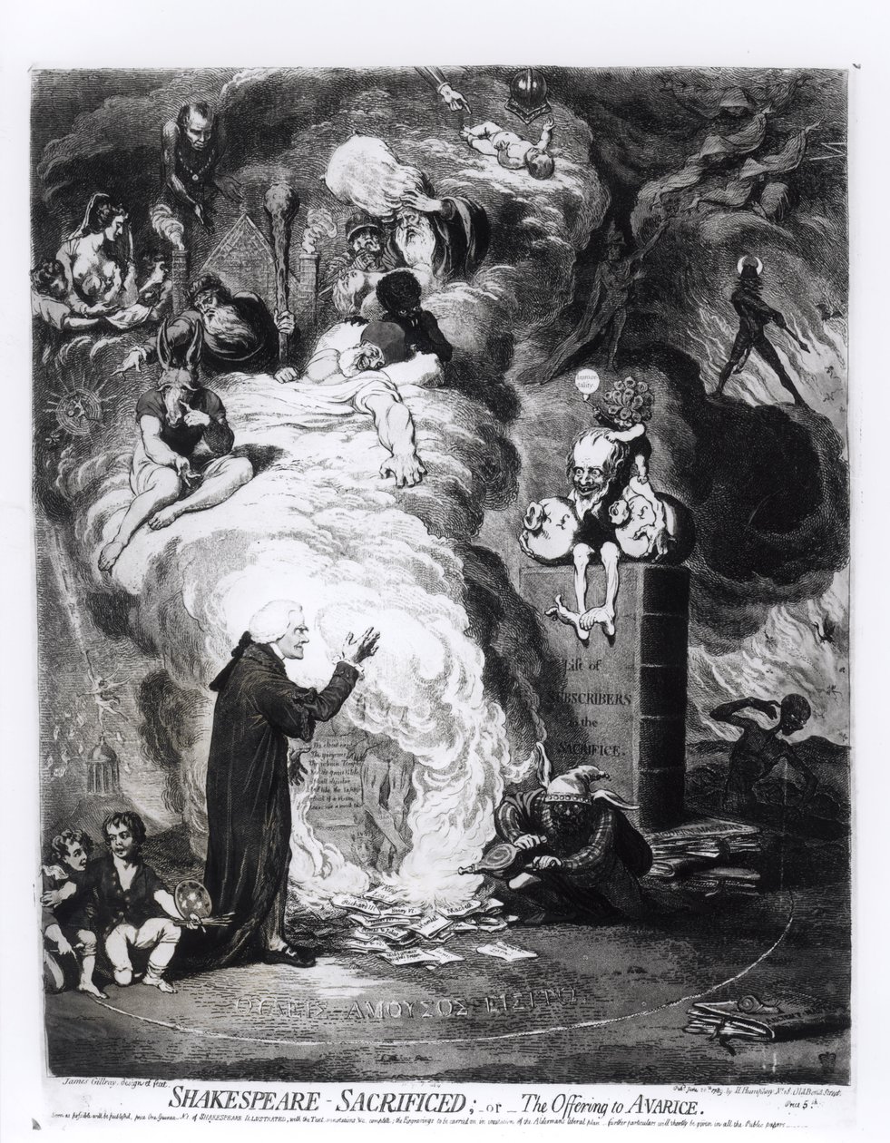 Shakespeare sacrificado, o la ofrenda a la avaricia, publicado en 1789 de James Gillray