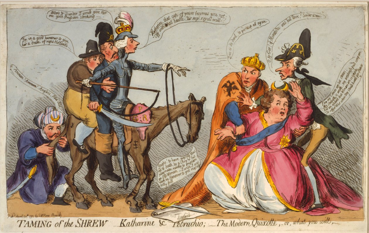 La doma de la bravía, Katharine y Petruchio, El Quijote moderno o lo que quieras, 1791 de James Gillray