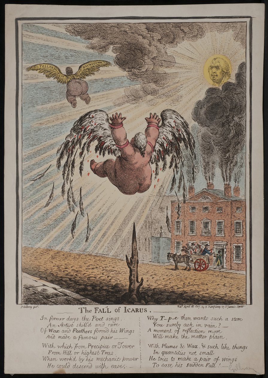 La caída de Ícaro, 1807 de James Gillray