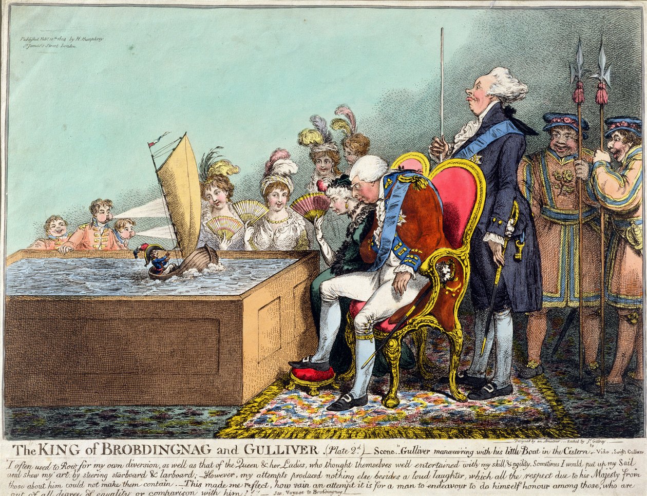 El rey de Brobdingnag y Gulliver (Lámina 2d) publicado por Hannah Humphrey en 1804 de James Gillray