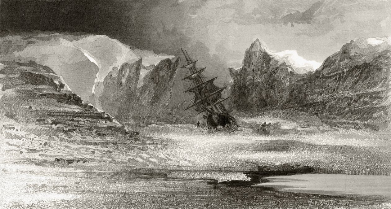 El Nip frente al Cabo Cornelius Grinnell, Forge Bay, grabado por A.W. Graham, de 