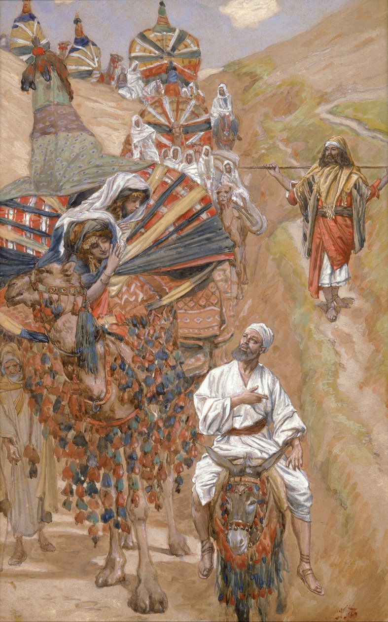 Rebeca se encuentra con Isaac en el camino de James Jacques Joseph Tissot