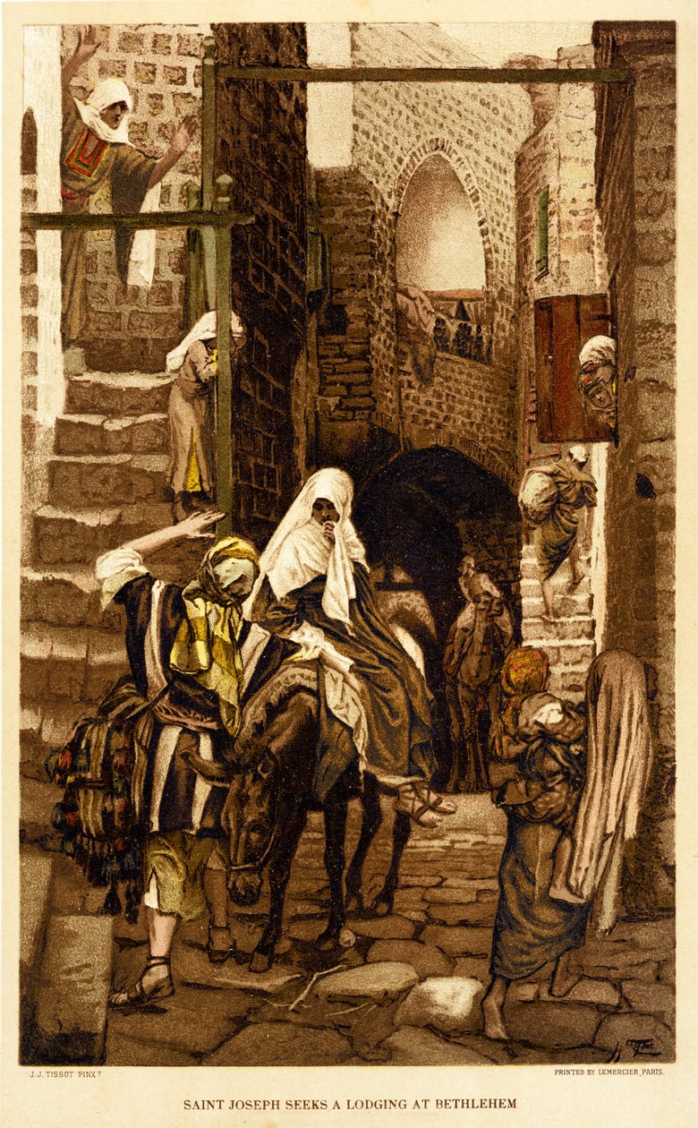 José busca alojamiento en Belén - Biblia de James Jacques Joseph after Tissot
