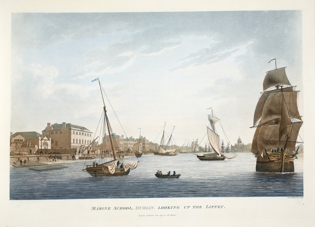 Escuela Marina, Dublín, mirando hacia el Liffey, 1796 de James Malton