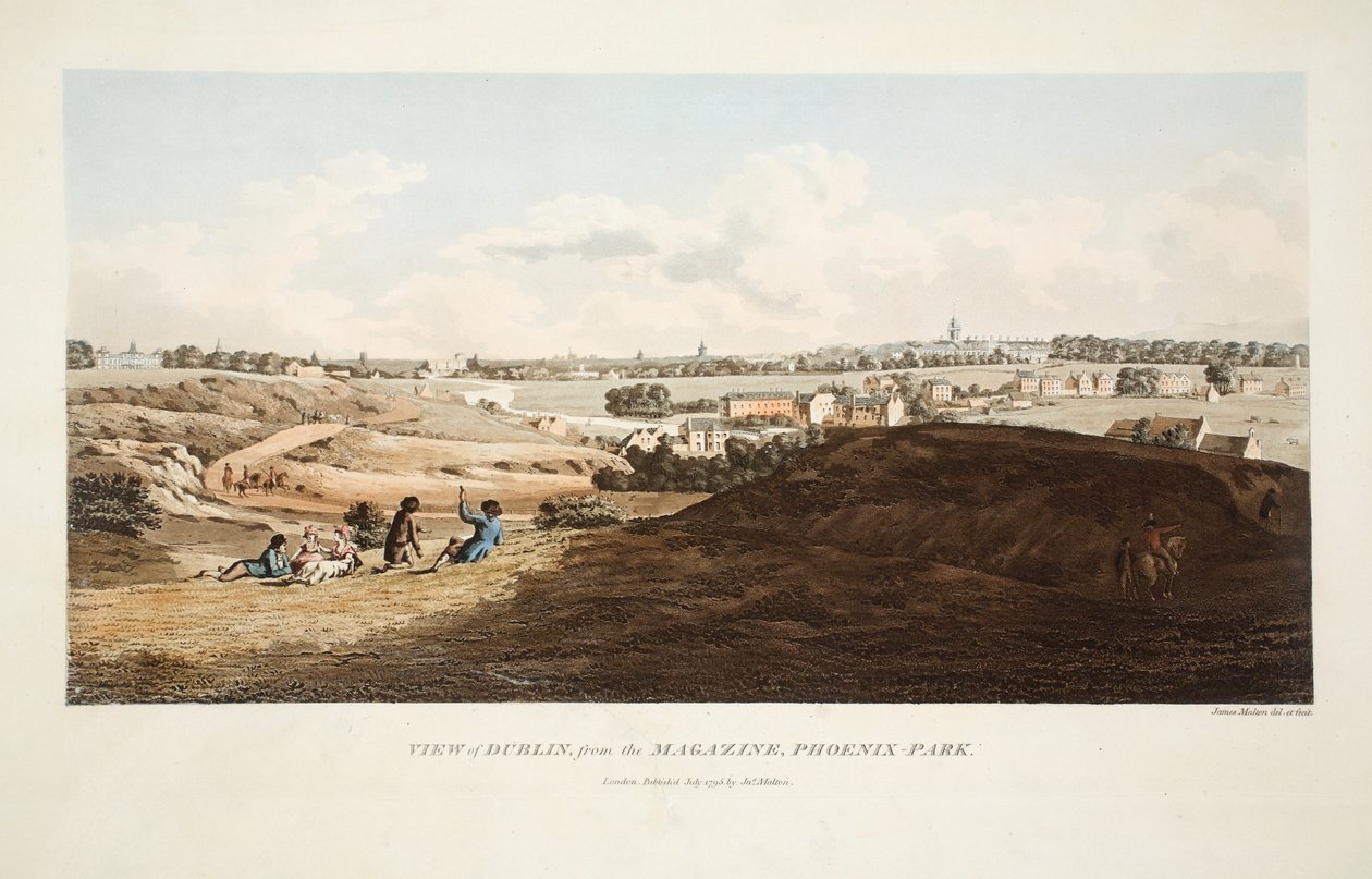 Vista de Dublín desde el Magazine, Phoenix Park, 1795 (grabado a mano) de James Malton