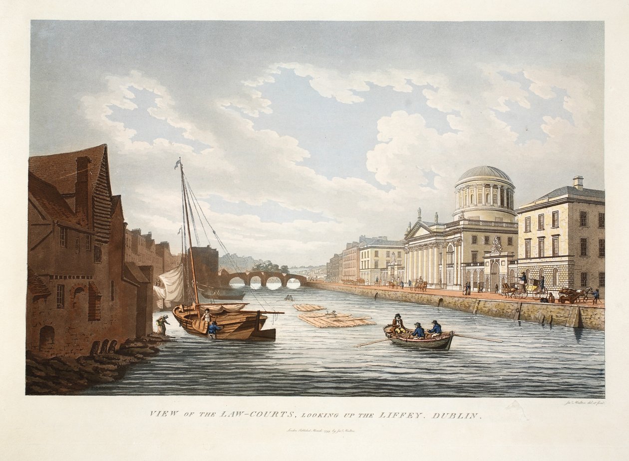 Vista de los Tribunales de Justicia, mirando hacia el Liffey, Dublín, 1799 de James Malton