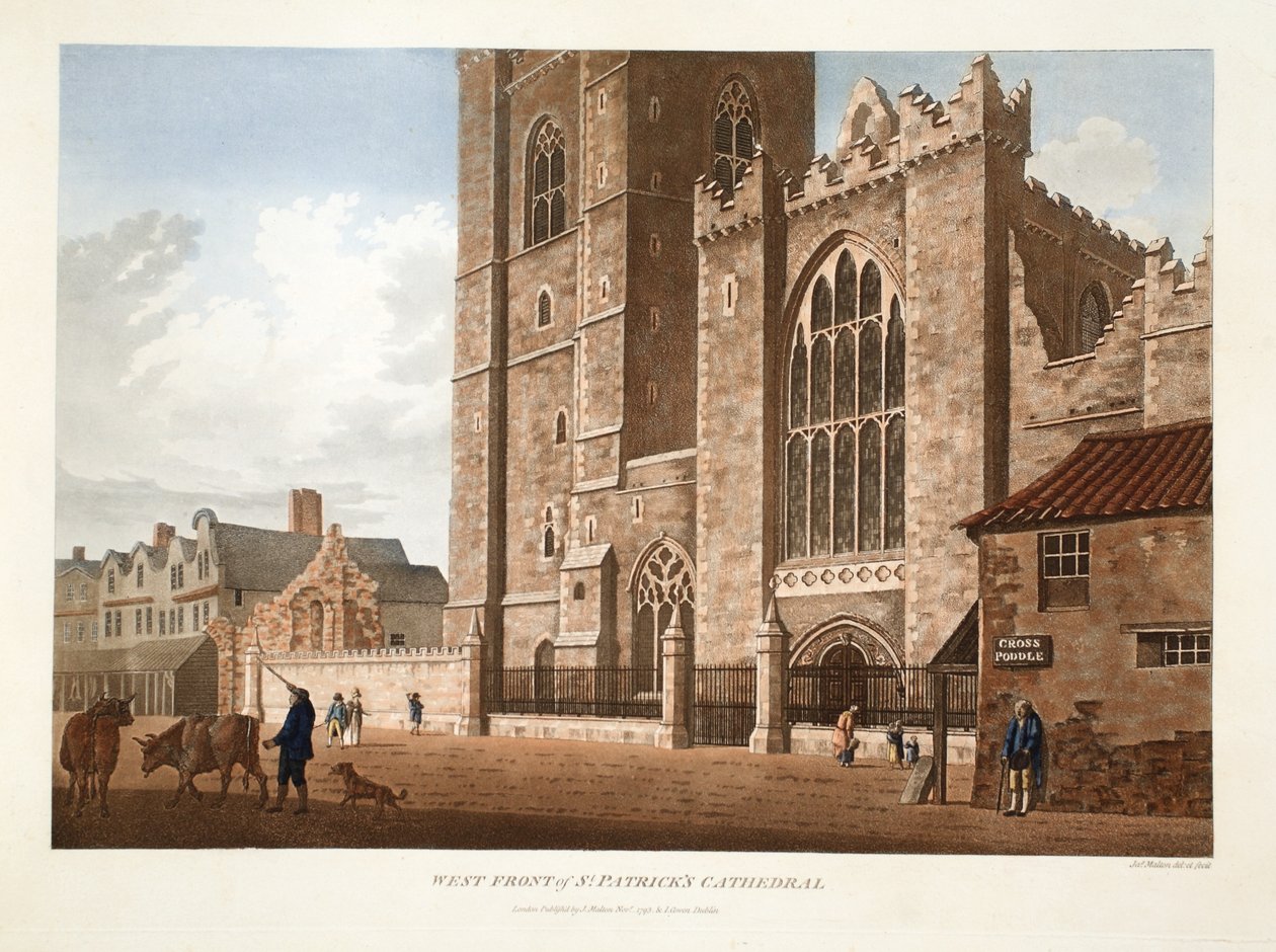 Fachada oeste de la Catedral de San Patricio, Dublín, 1793 de James Malton