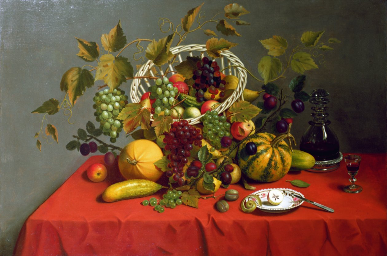 Naturaleza muerta con frutas y flores de James Miller