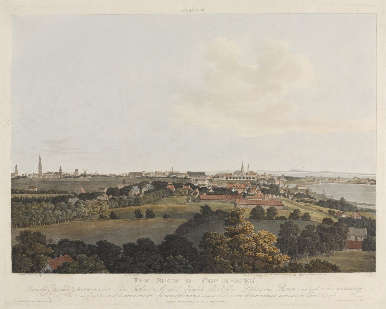 Dinamarca 1807: El sitio de Copenhague, grabado por Robert Pollard y Joseph Constantine Stadler, publicado en 1807 de James Pattison Cockburn
