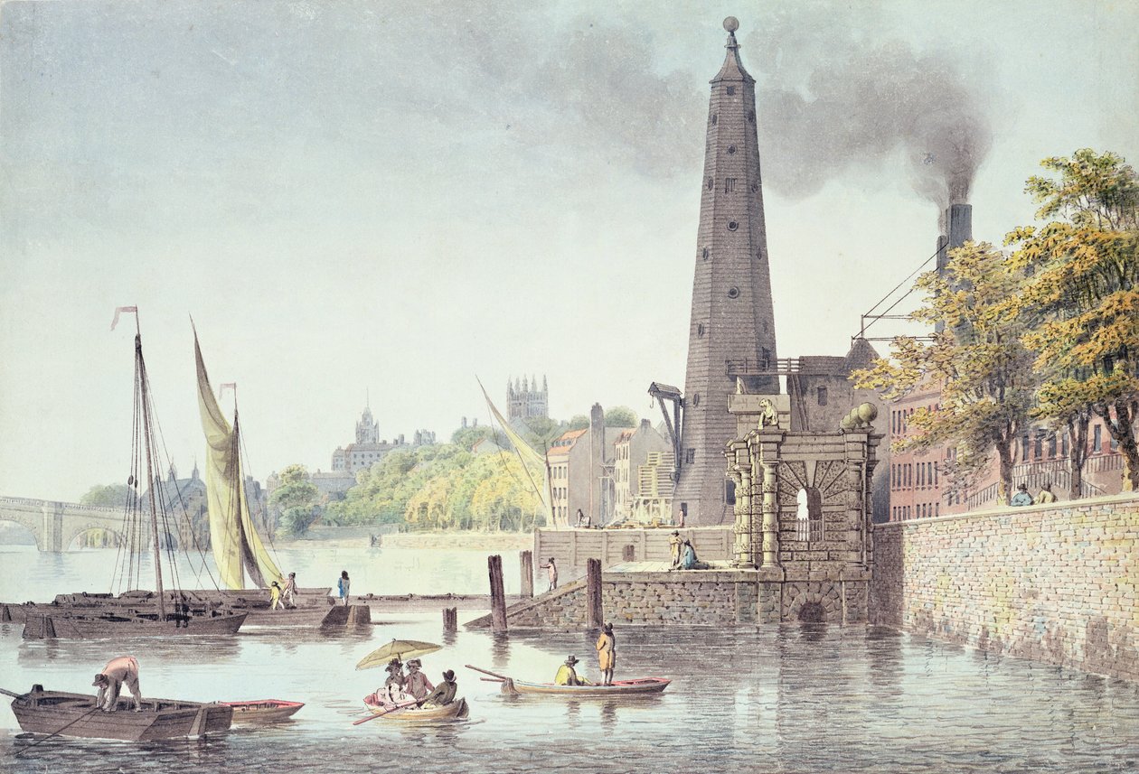 Edificios de York, mirando hacia Westminster, con una Vista de la Torre de Agua, 1797 de James Peller Malcolm