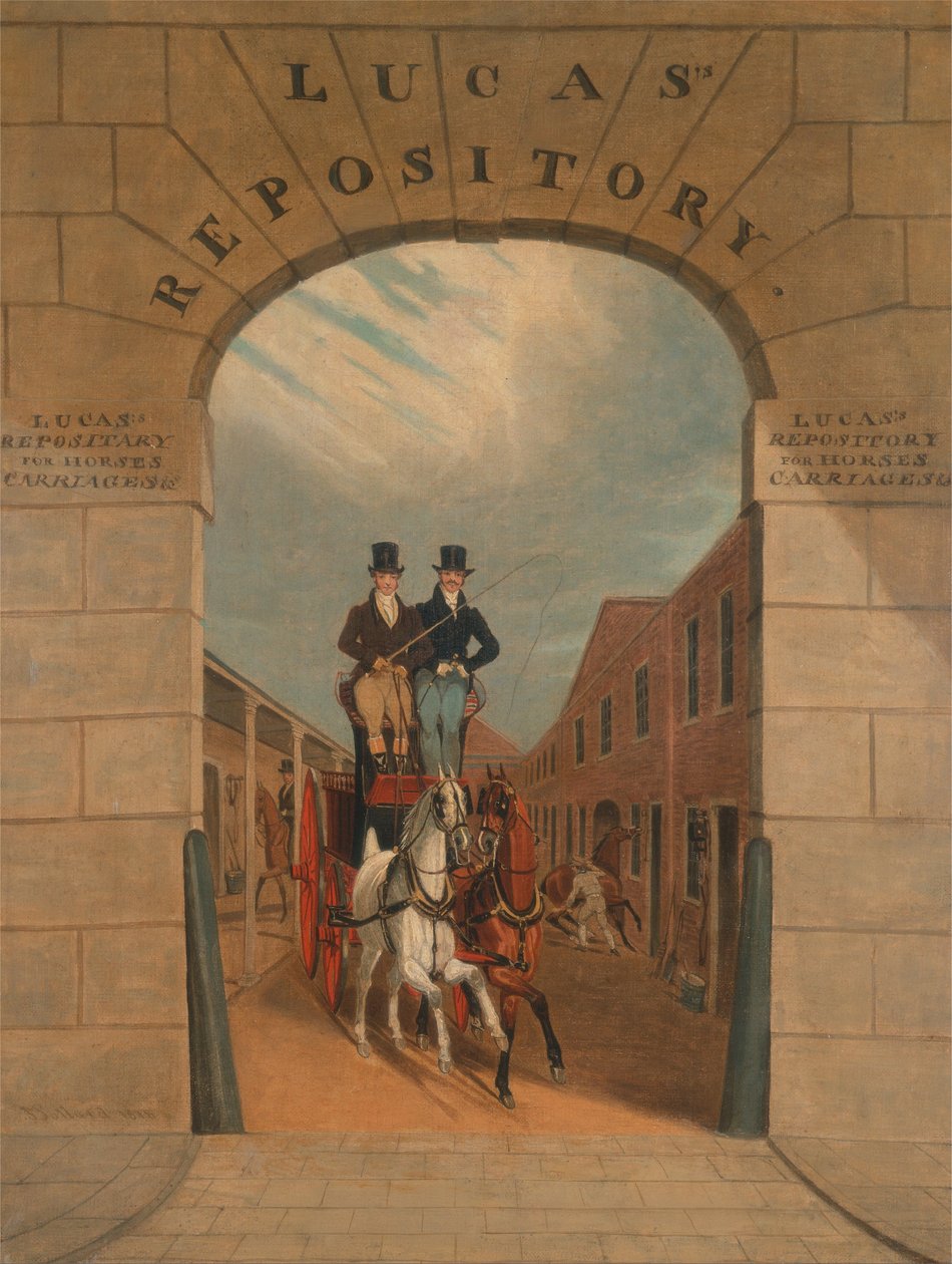 Entrenando una pareja en un freno en el patio de Lucas, Clerkenwell de James Pollard