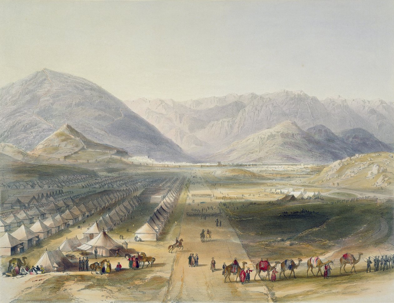 Campamento del ejército de Kandahar bajo el mando del General Nott, fuera de las murallas de Caubul, durante la evacuación de Afganistán por los británicos, lámina 5 de 