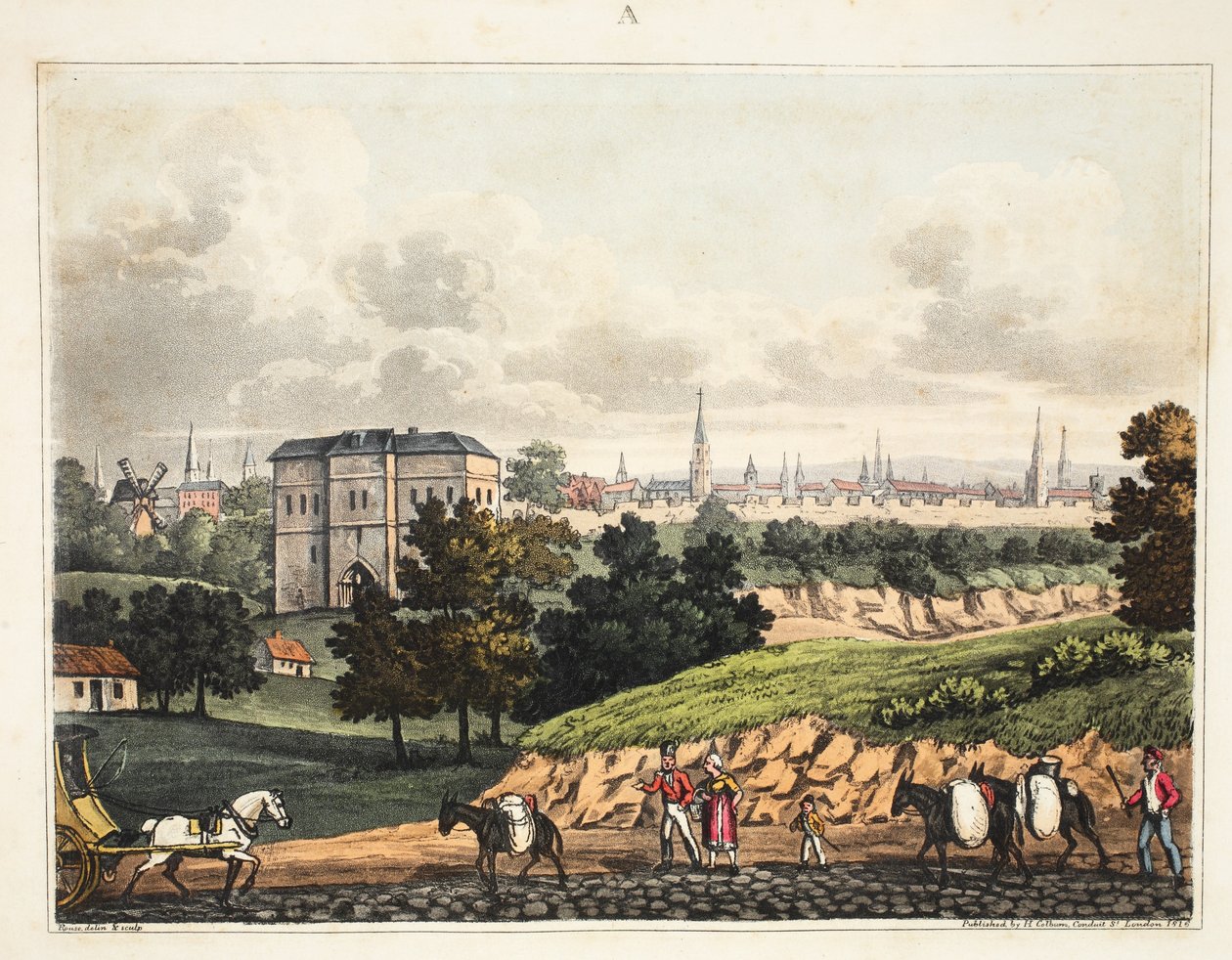 La Ciudad de Bruselas, desde la entrada del Bosque de Soigne, con la Barrera, pub H. Colburn, 1816 de James Rouse