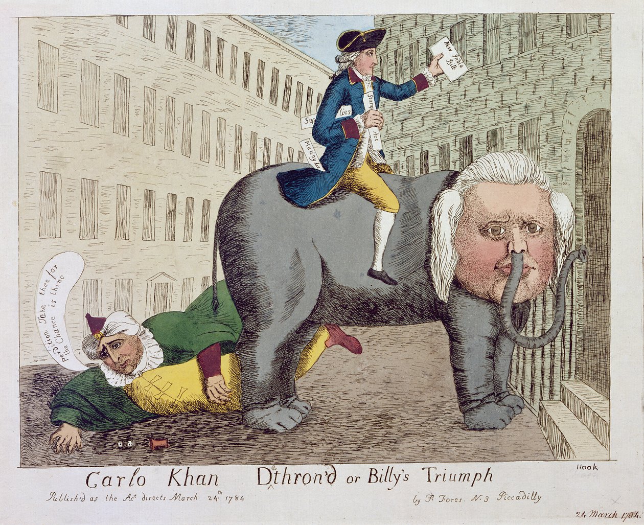 Carlo Khan Detronado o el Triunfo de Billy, Londres, 24 de marzo de 1784 (grabado en color) de James Sayers