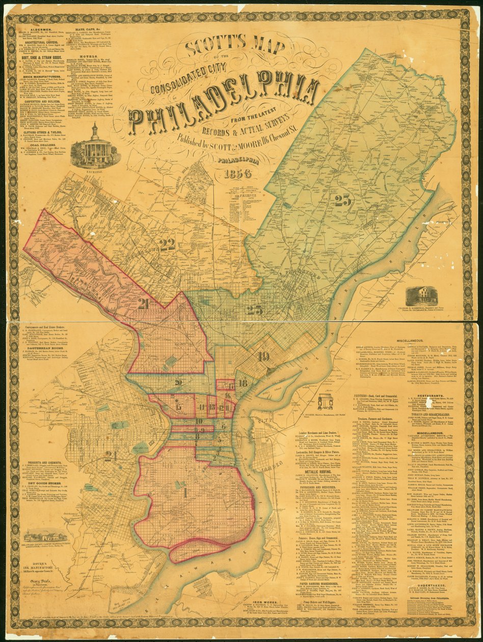 Mapa de Scott de la Ciudad Consolidada de Filadelfia, 1856 de James F. Scott