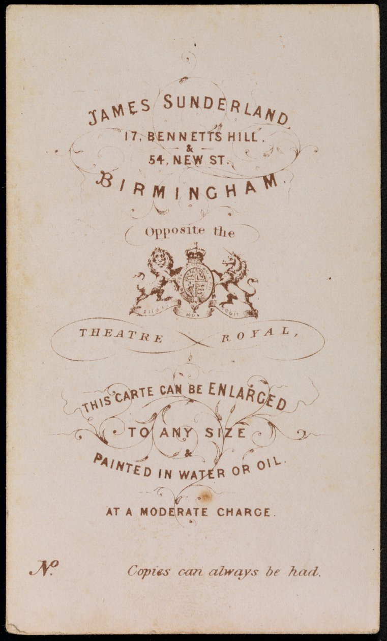 Impronta del Fotógrafo, c.1870 (tarjeta impresa) de James Sunderland
