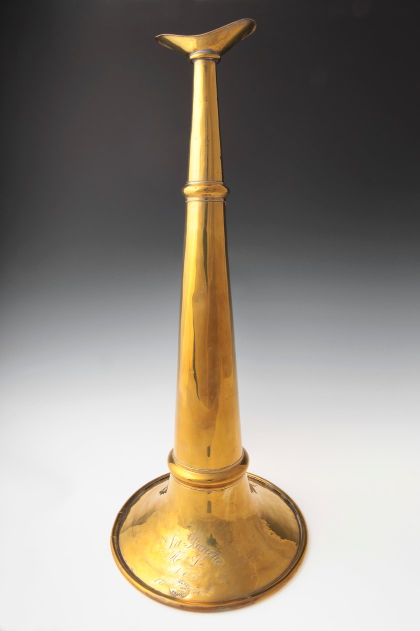 Trompeta de bombero de bronce representando a la Compañía de Gancho y Escalera Lafayette No. 1 de St. Louis de James Sweney