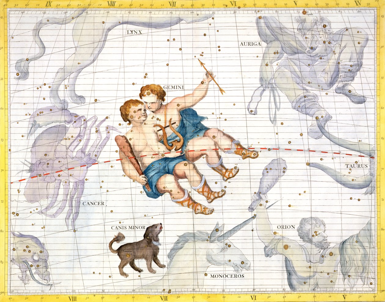Constelación de Géminis con Canis Minor, lámina 13 de 
