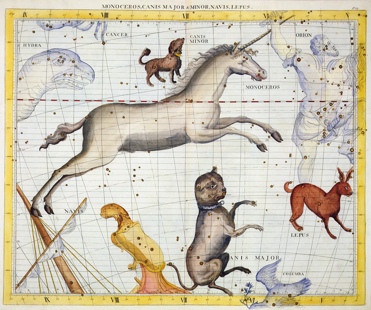 Constelación de Monoceros con Canis Major y Minor, lámina 13 de 