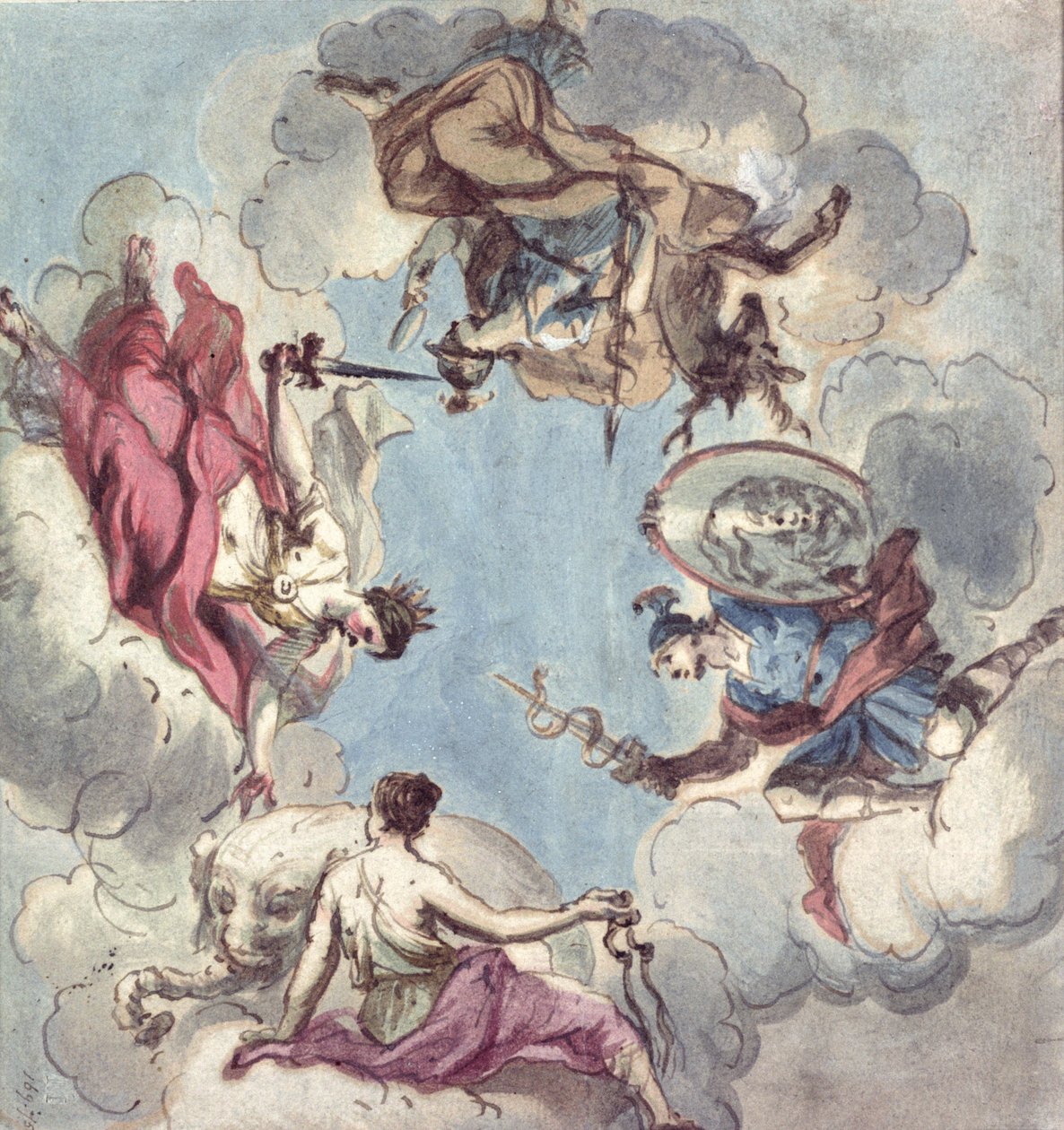 Diseño para un Techo: Las Cuatro Virtudes Cardinales, Justicia, Prudencia, Templanza y Fortaleza de James Thornhill