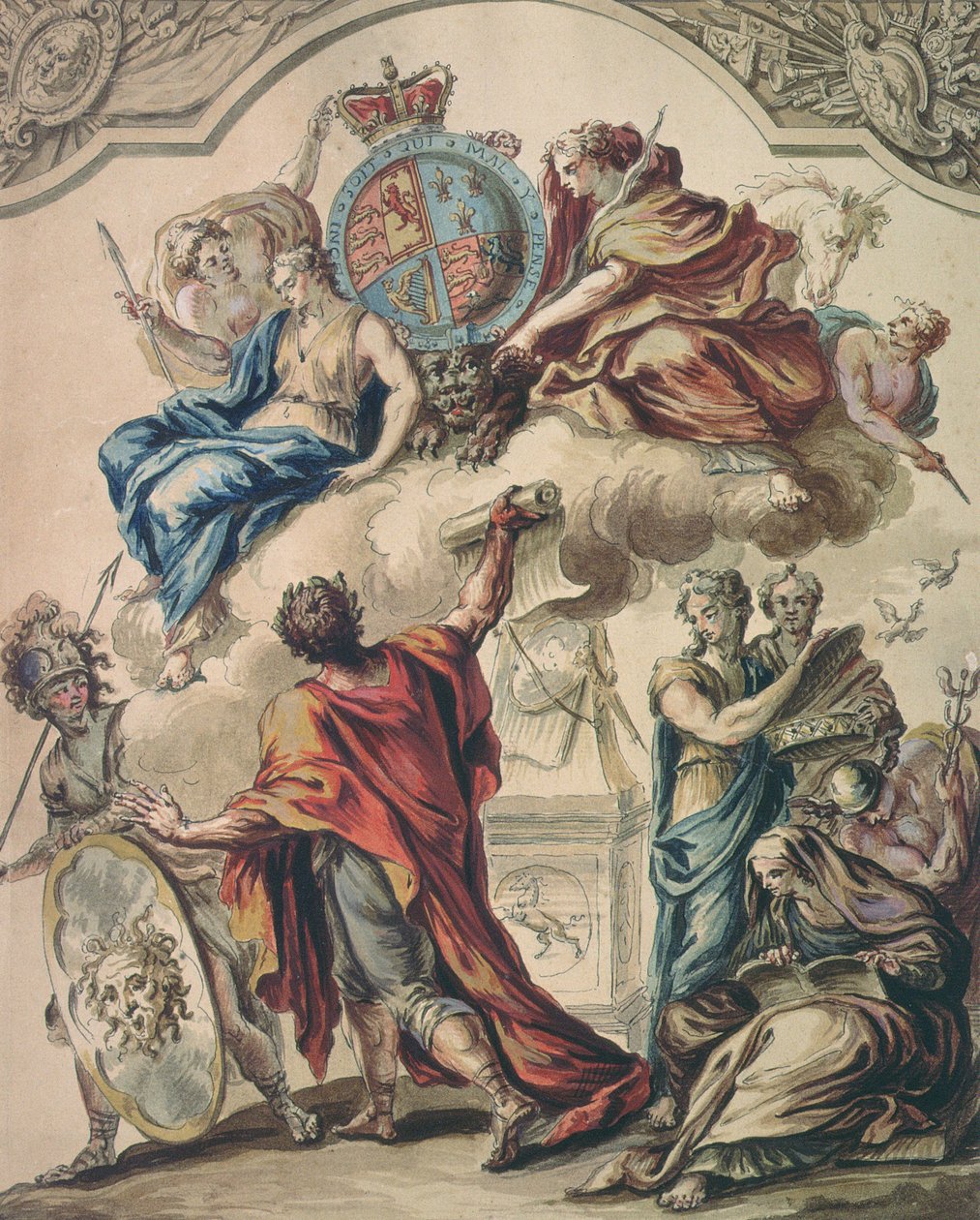 Diseño preliminar para un panel de un coche de estado real para Jorge I, siglo XVIII de James Thornhill