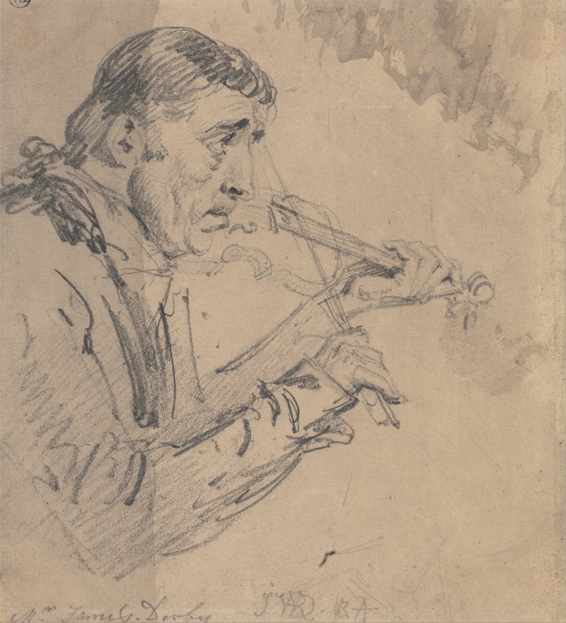 El Sr. James Derby tocando el violín de James Ward