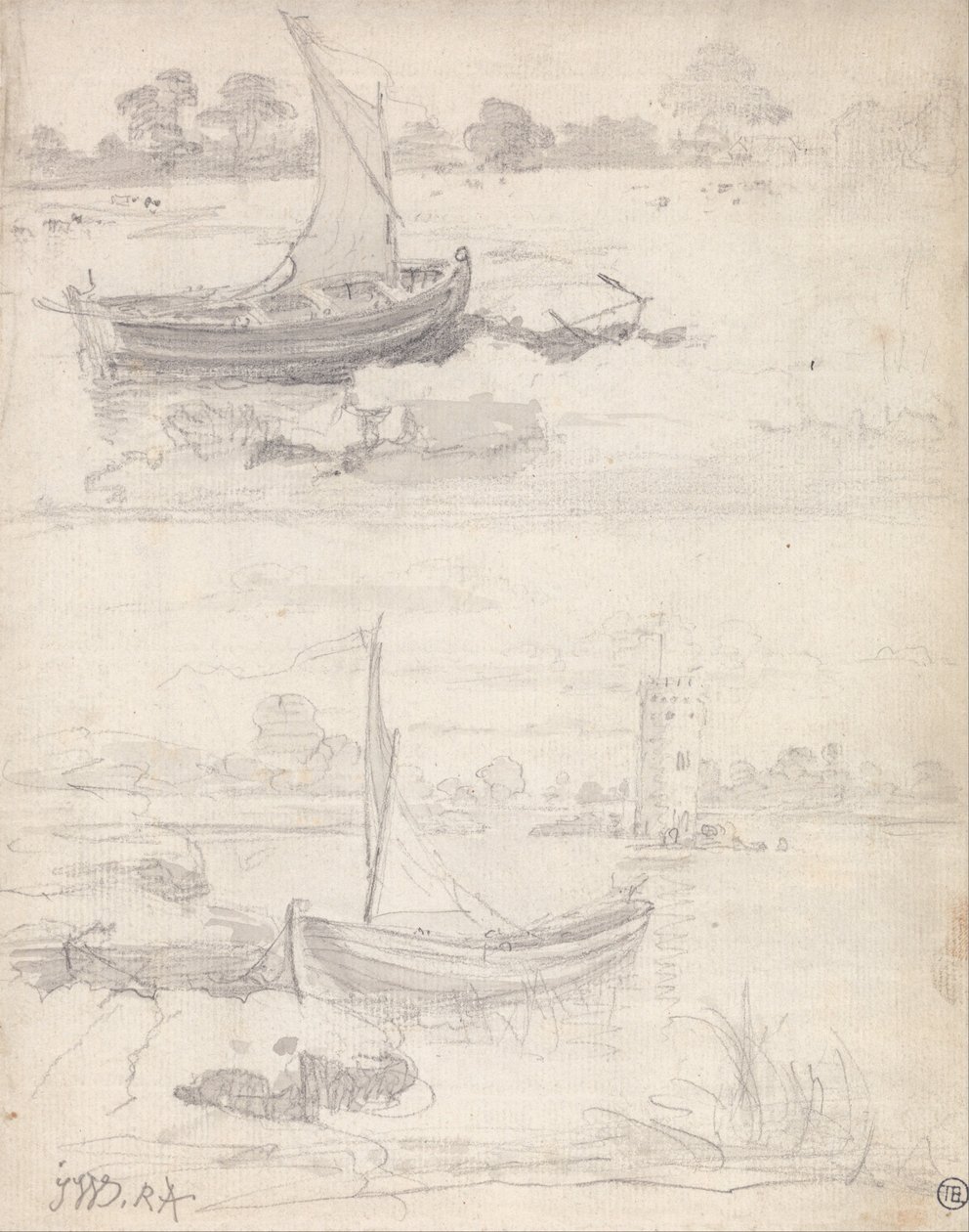 Estudios de barcos en un río de James Ward