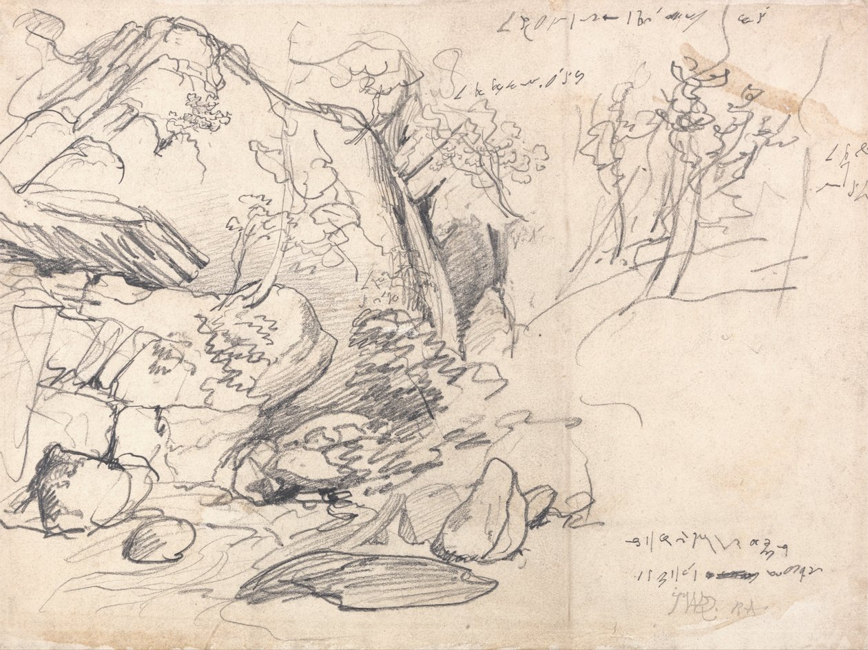 Estudio de una montaña con árboles de James Ward