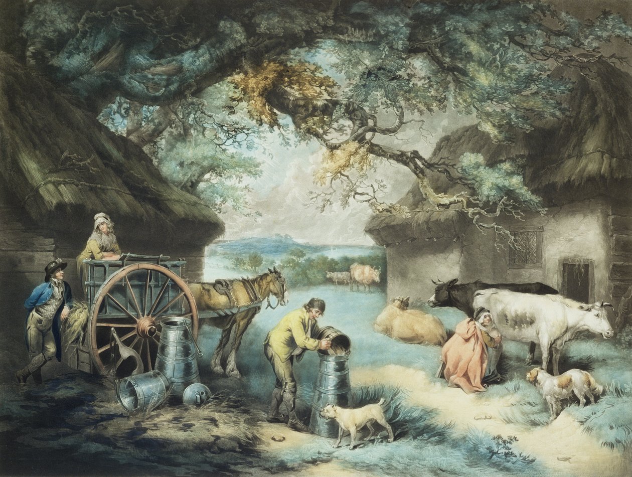 La granja lechera, grabado por el artista, pub. por R. Ackermann, 1801 de James Ward