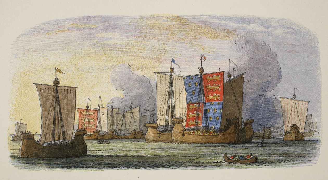 Batalla de Sluys, 1340, de Una Crónica de Inglaterra BC 55 a AD 1485, pub. Londres, 1863 de James William Edmund Doyle