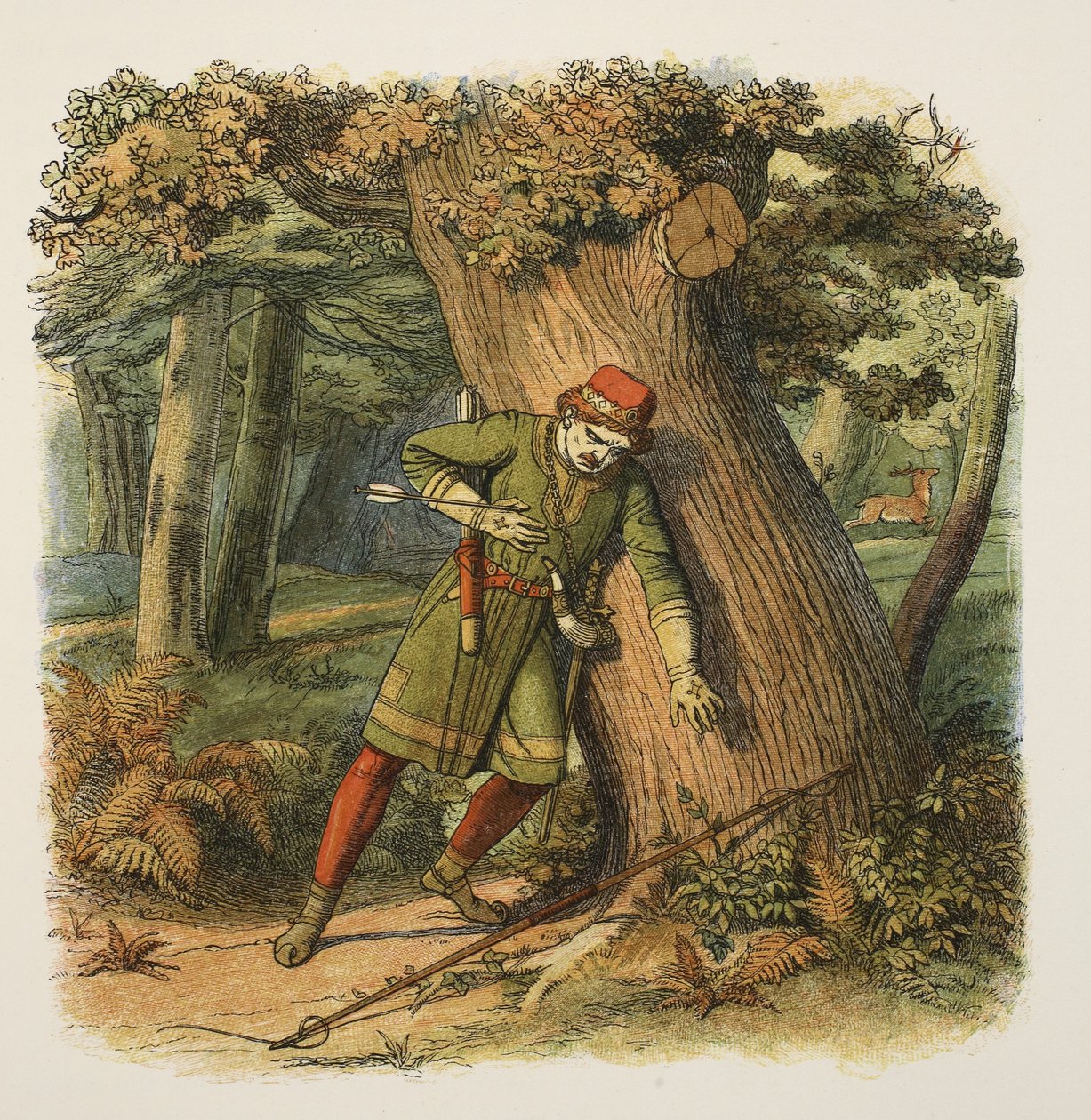 Muerte de Guillermo el Rojo, o Rufus, 1100, de Una Crónica de Inglaterra BC 55 a AD 1485, pub. Londres, 1863 de James William Edmund Doyle