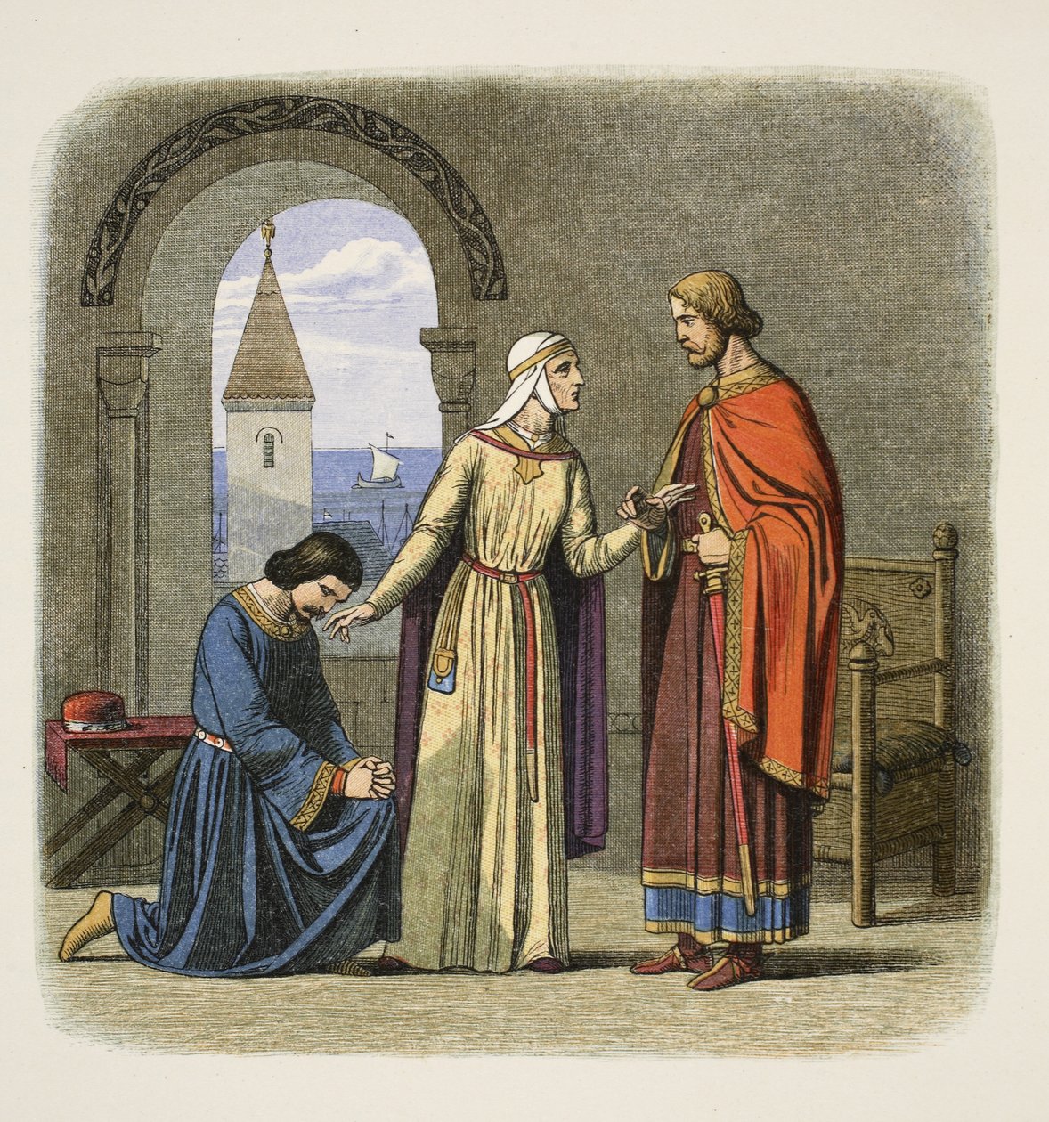 Ricardo perdona a su hermano Juan, 1194, de Una Crónica de Inglaterra BC 55 a AD 1485, pub. Londres, 1863 de James William Edmund Doyle
