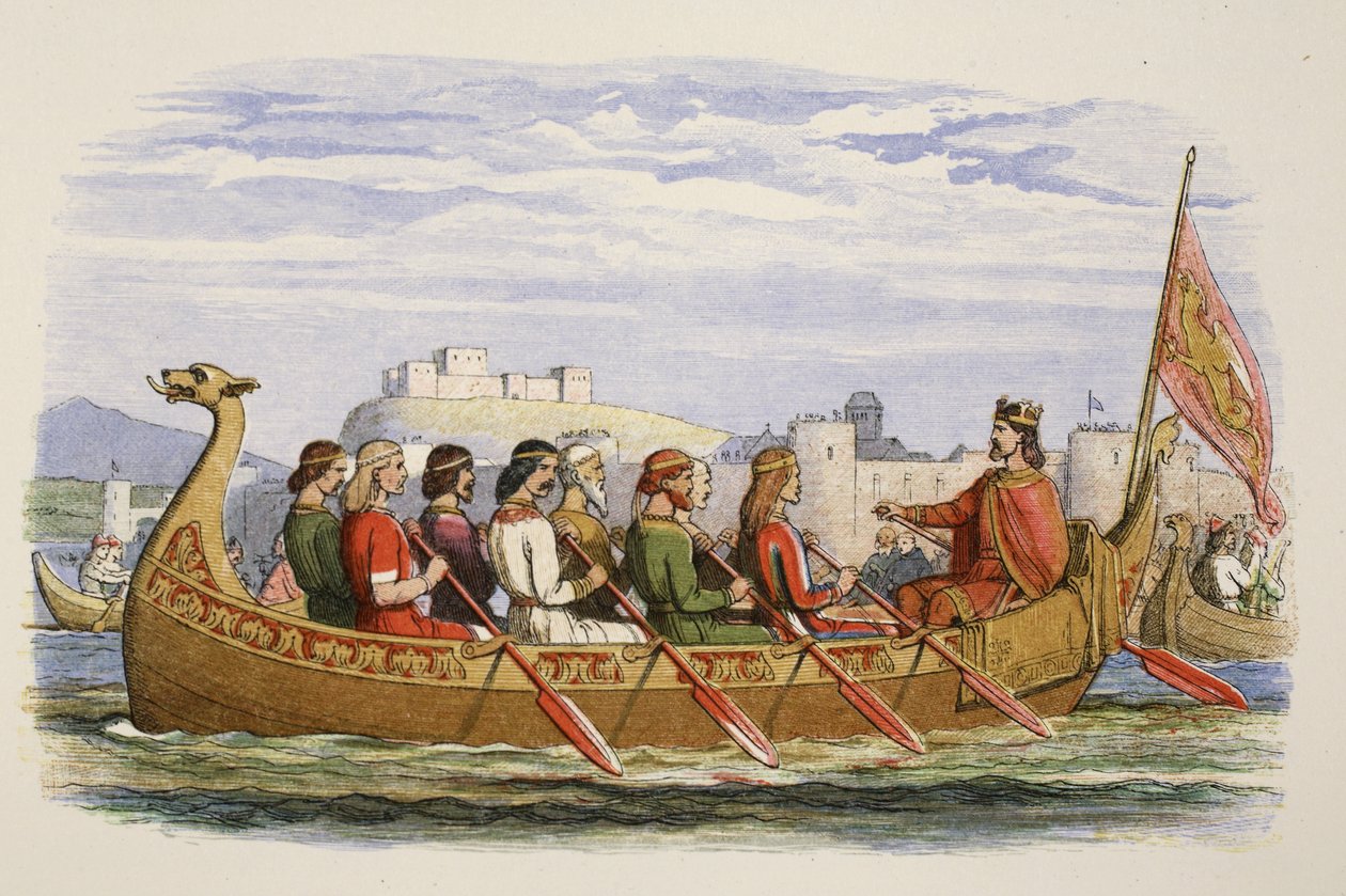 La barcaza de Edgar tripulada por ocho reyes en el Dee, 973 d.C., de Una Crónica de Inglaterra BC 55 a AD 1485, pub. Londres, 1863 de James William Edmund Doyle