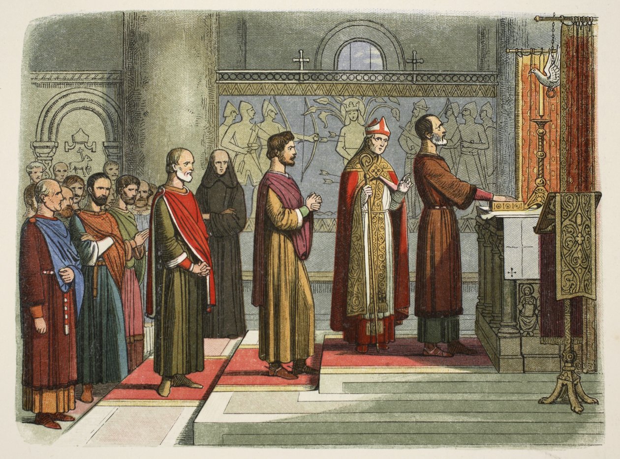 Los barones juran conseguir sus libertades, 1214, de Una crónica de Inglaterra BC 55 a AD 1485, pub. Londres, 1863 de James William Edmund Doyle