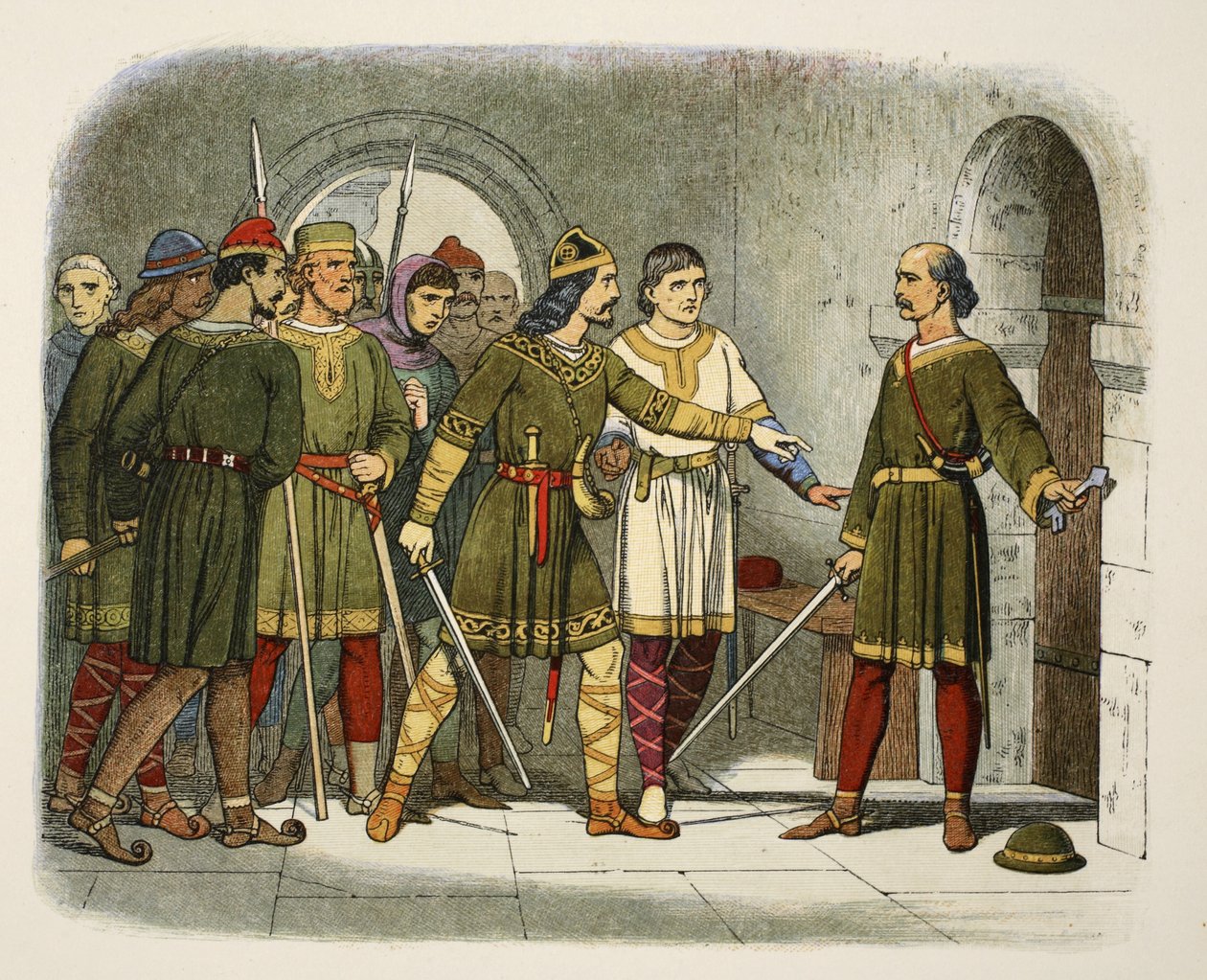 William de Breteuil defiende el tesoro, de A Chronicle of England BC 55 to AD 1485, pub. London, 1863 de James William Edmund Doyle