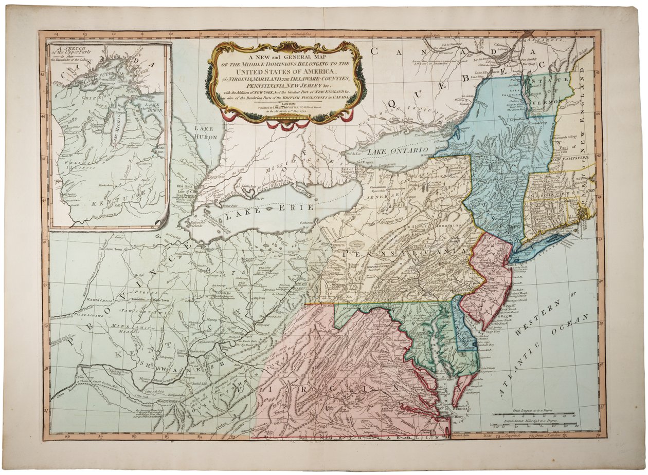 Un nuevo y general mapa del dominio medio perteneciente a los Estados Unidos, 14 de mayo de 1794 de James and Laurie, Robert Whittle