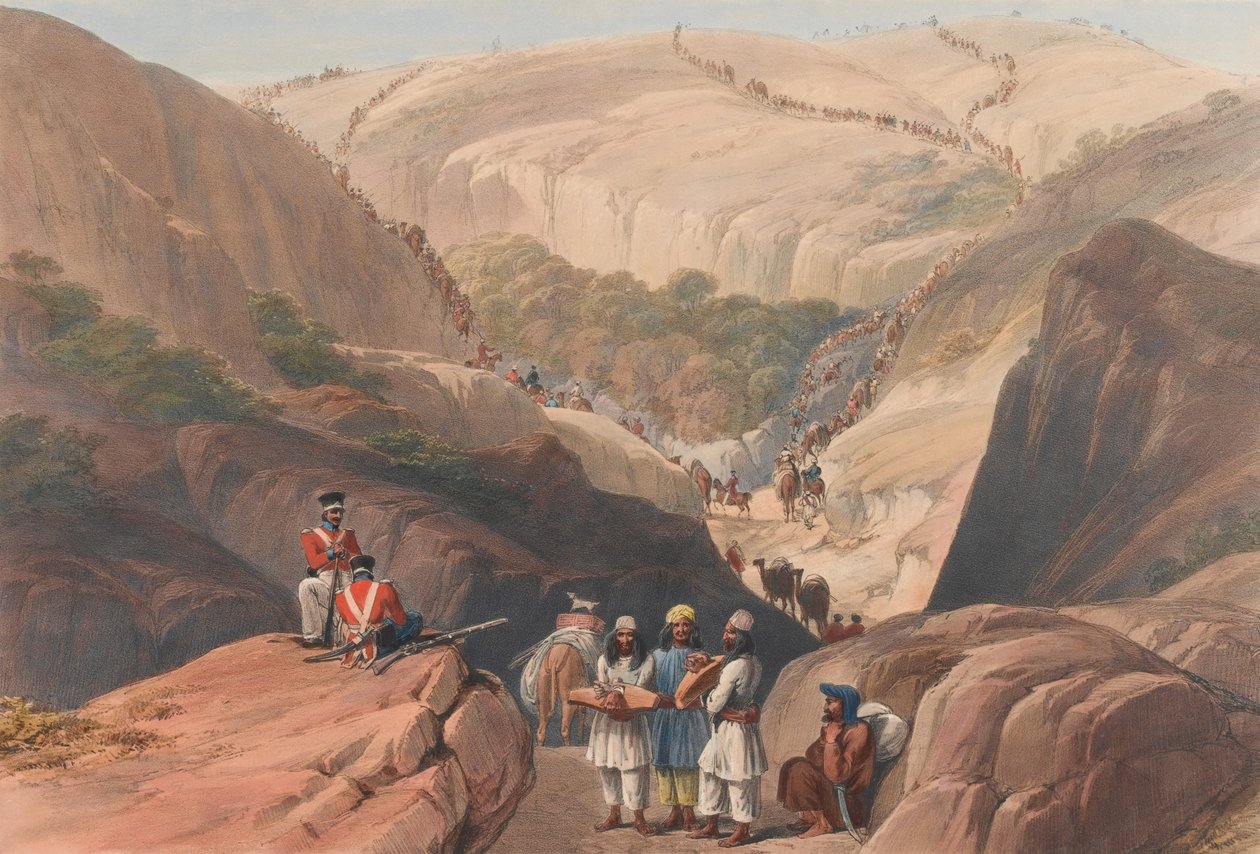 El Primer Descenso por el Paso Koojah, c.1839 de James (after) Atkinson