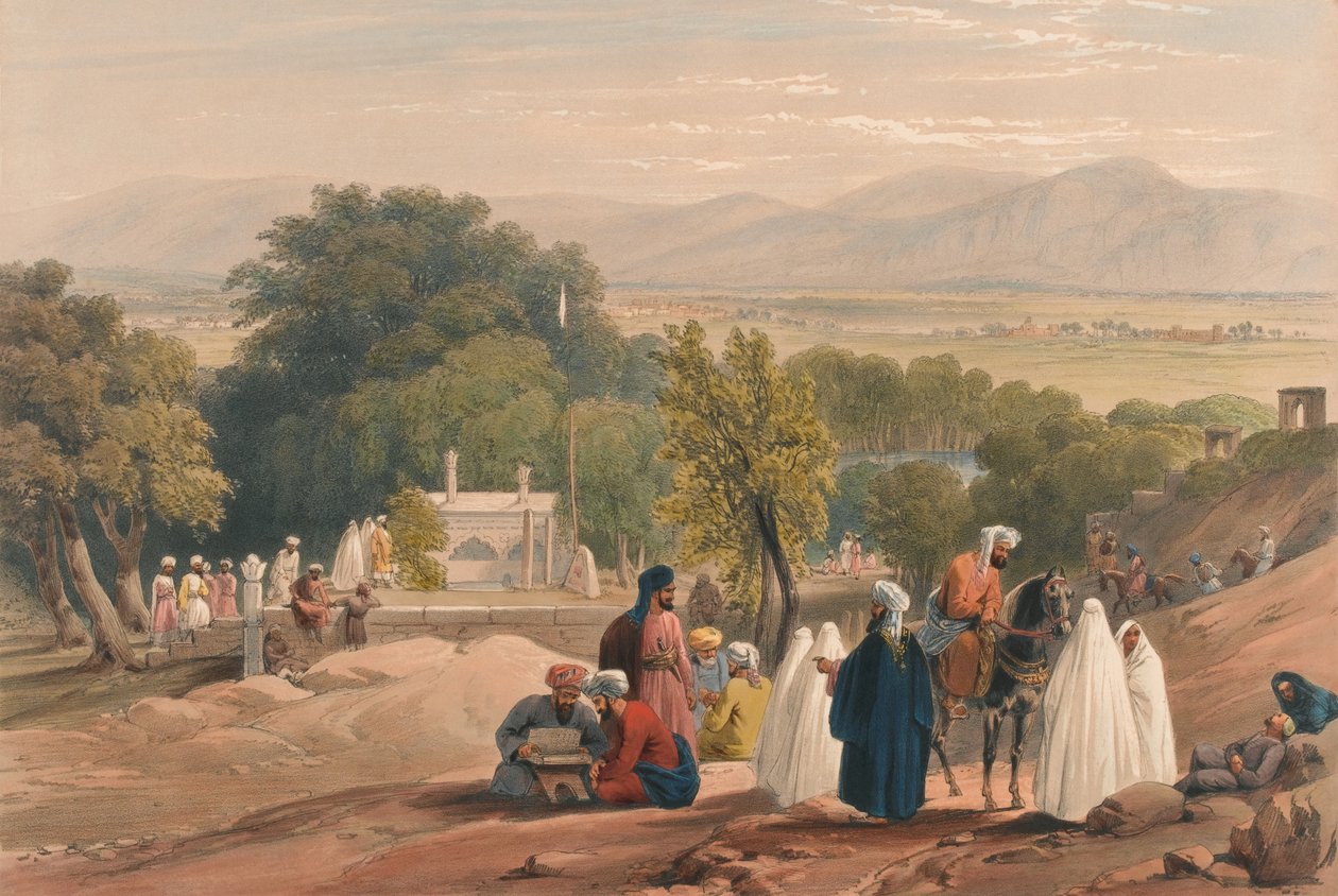 La tumba del emperador Baber, c.1840 (litografía, tintada) de James (after) Atkinson