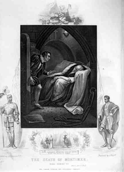 La muerte de Mortimer, Acto II Escena 5, en Enrique VI (Parte I) por William Shakespeare (1564-1616) grabado por J. Rogers (grabado) de James (after) Northcote