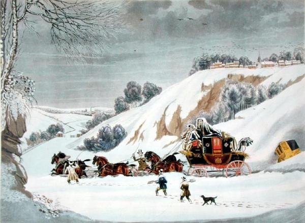 Un correo en nieve profunda, grabado por George Hunt de James (after) Pollard