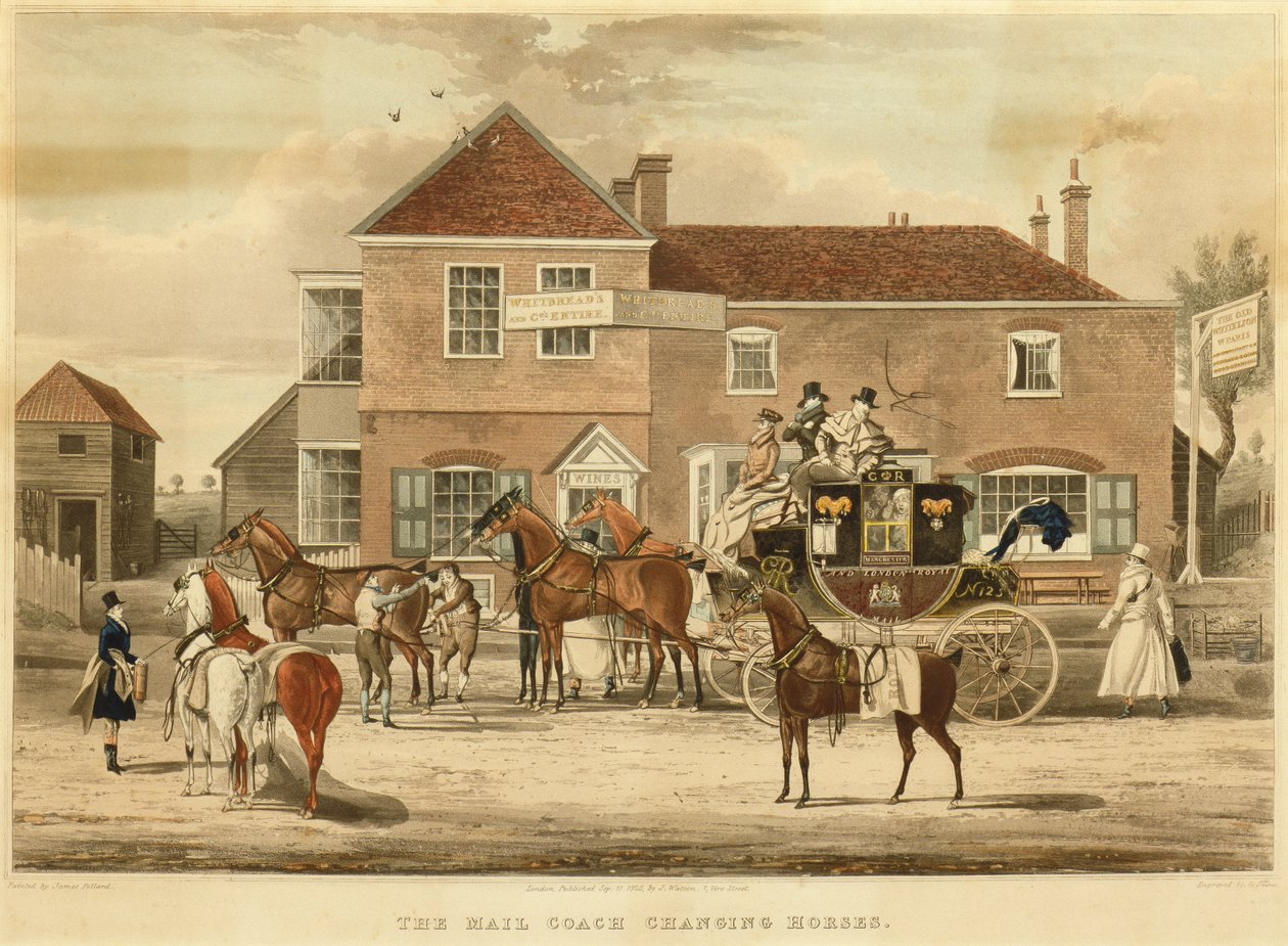 El Carruaje de Correos Cambiando Caballos, c.1825 de James (after) Pollard
